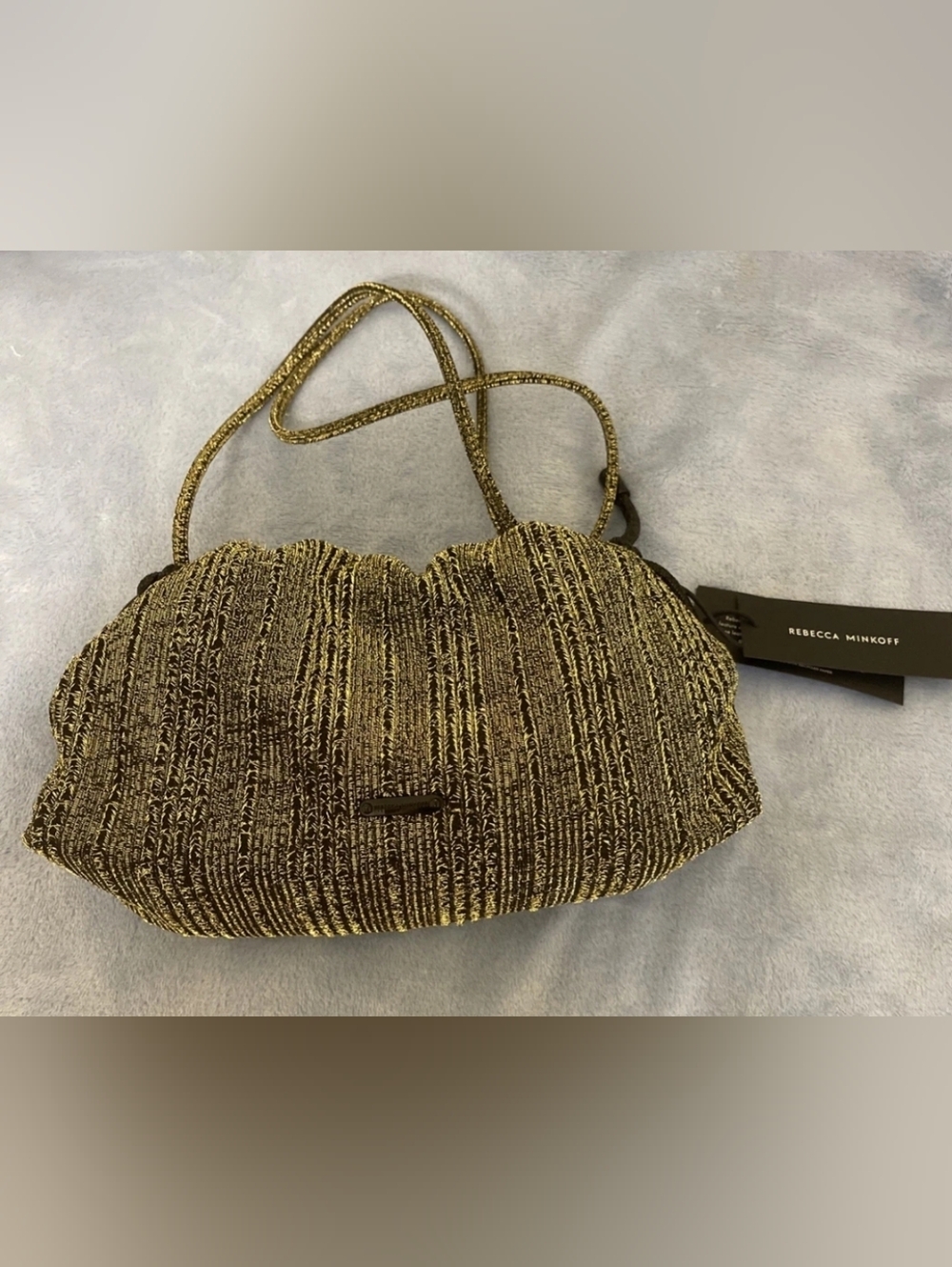 NWT REBECCA MINKOFF Gold Tied Up Clutch And Shoulder Bag With Drawstring Closure